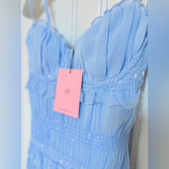 Hello Molly Sky Blue Smocked Dress UNIQUE TOUCH MINI DRESS BLUE xs - Picture 5 of 11